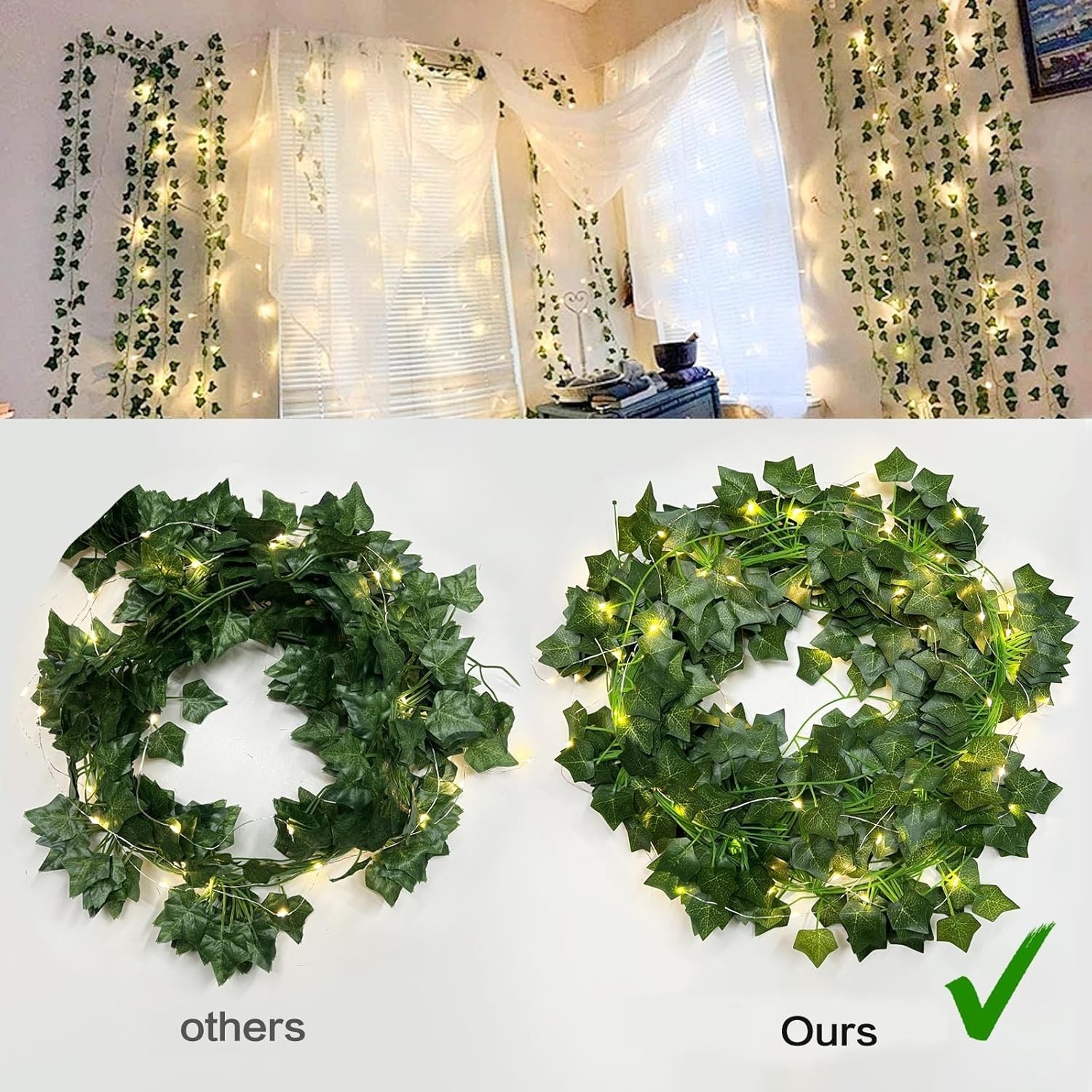 Ivy Fake Vines for Room Decor 12 Pack 86 FT Artificial Plant with 100 LED String
