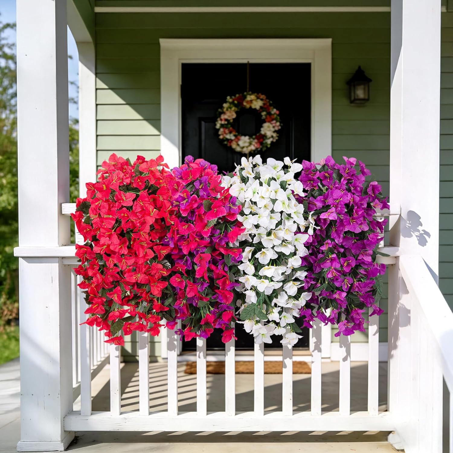 2 Pack Artificial Bougainvillea Hanging Flowers Silk Vines Outdoor Porch Patio
