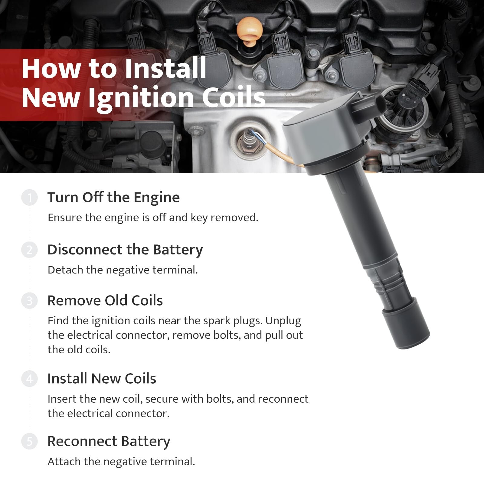 Ignition Coil Pack Set of 6 compatible with 3.5 3.7 V6 Honda Odyssey Accord P…