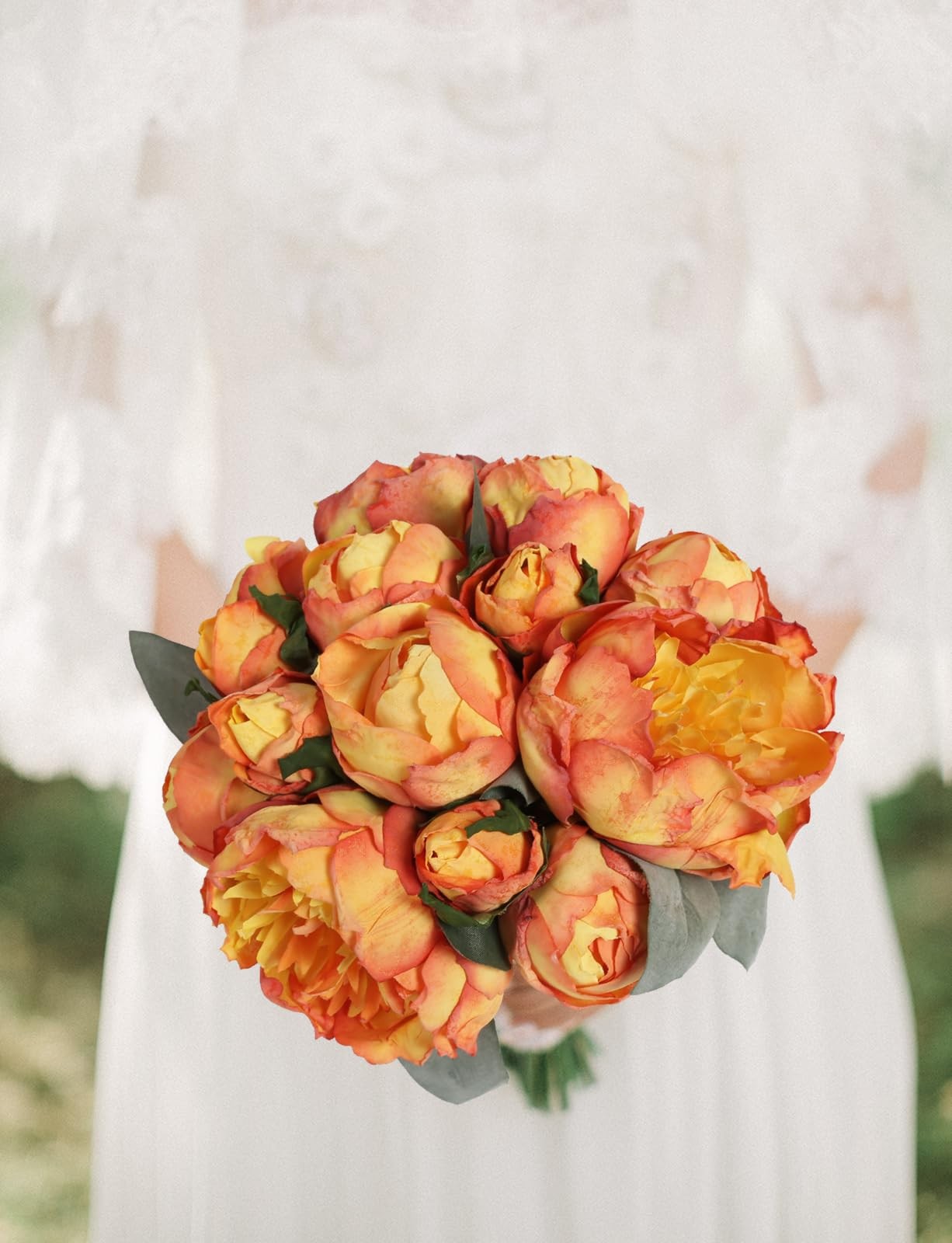 Silk Peonies Orange 2 Bouquets 14 Heads Artificial Flowers For Wedding Home Deco