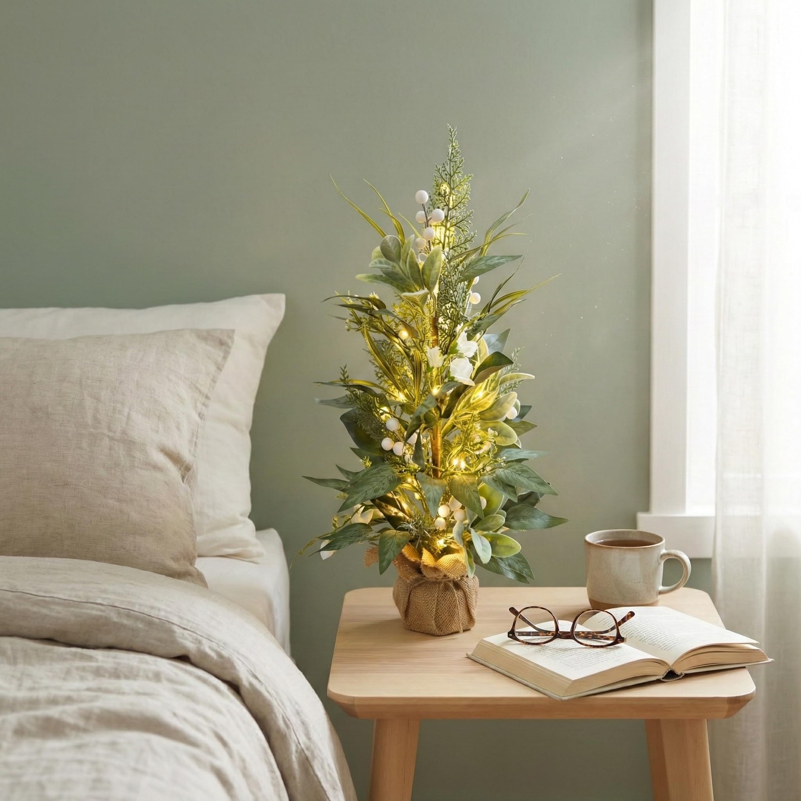Svndlyn Lighted Spring Summer Artificial Eucalyptus Tabletop Tree with 20 LEDs