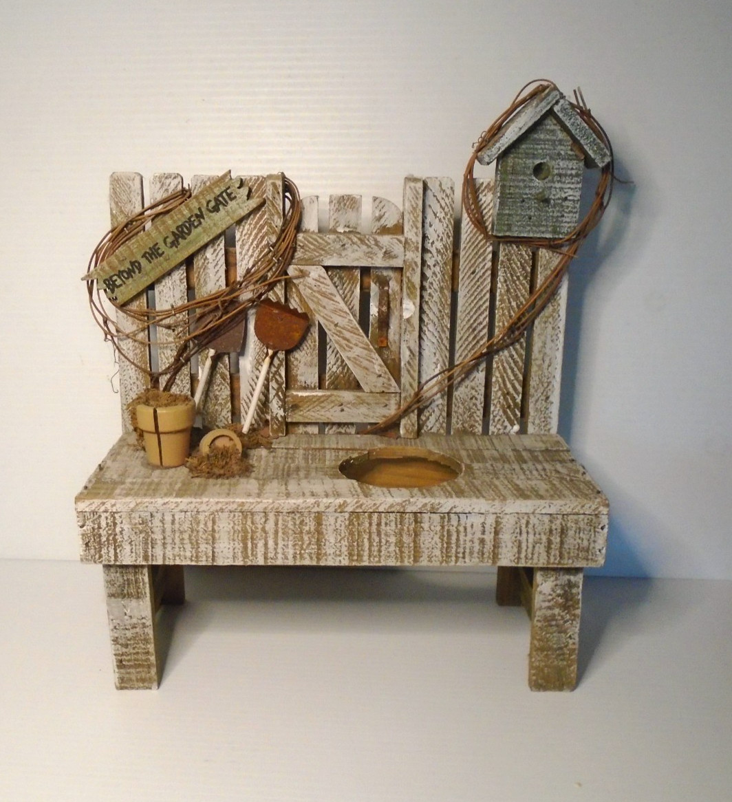 Wood Chair Bench Planter Flower Pot Holder Shabby Chic Rustic Prairie Cottage