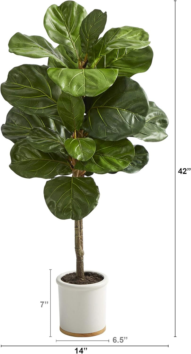 3.5Ft Fiddle Leaf Artificial Tree in Elegant White Ceramic Planter