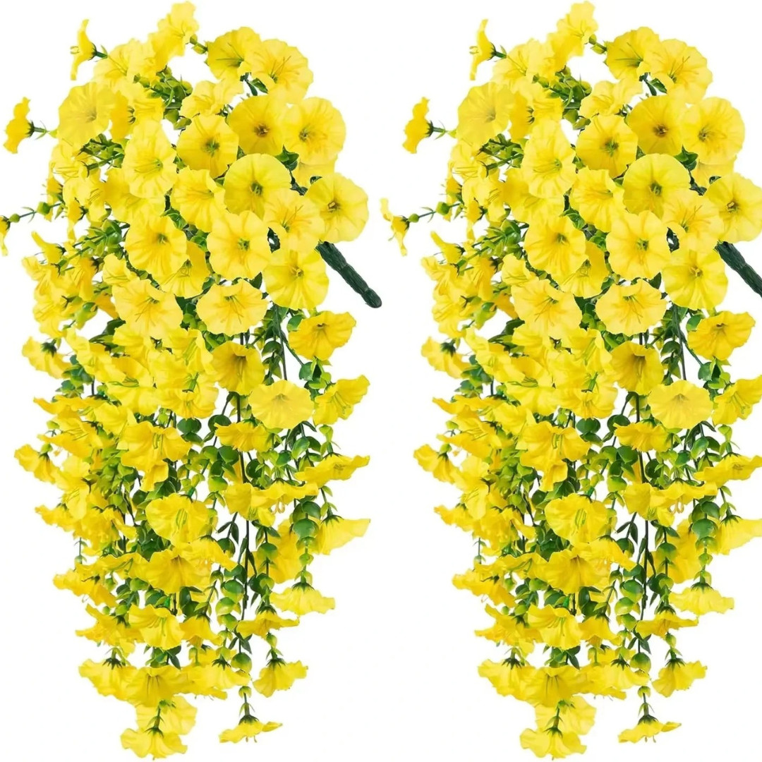 2PCS Artificial Morning Glory Vines UV Resistant Hanging Flowers Decor