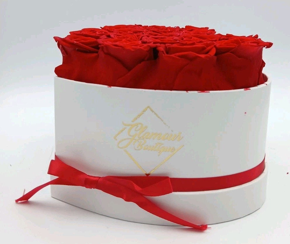 Glamour Boutique 16 PC Forever Red Roses Heart Shape Preserved Eternal Gift Box