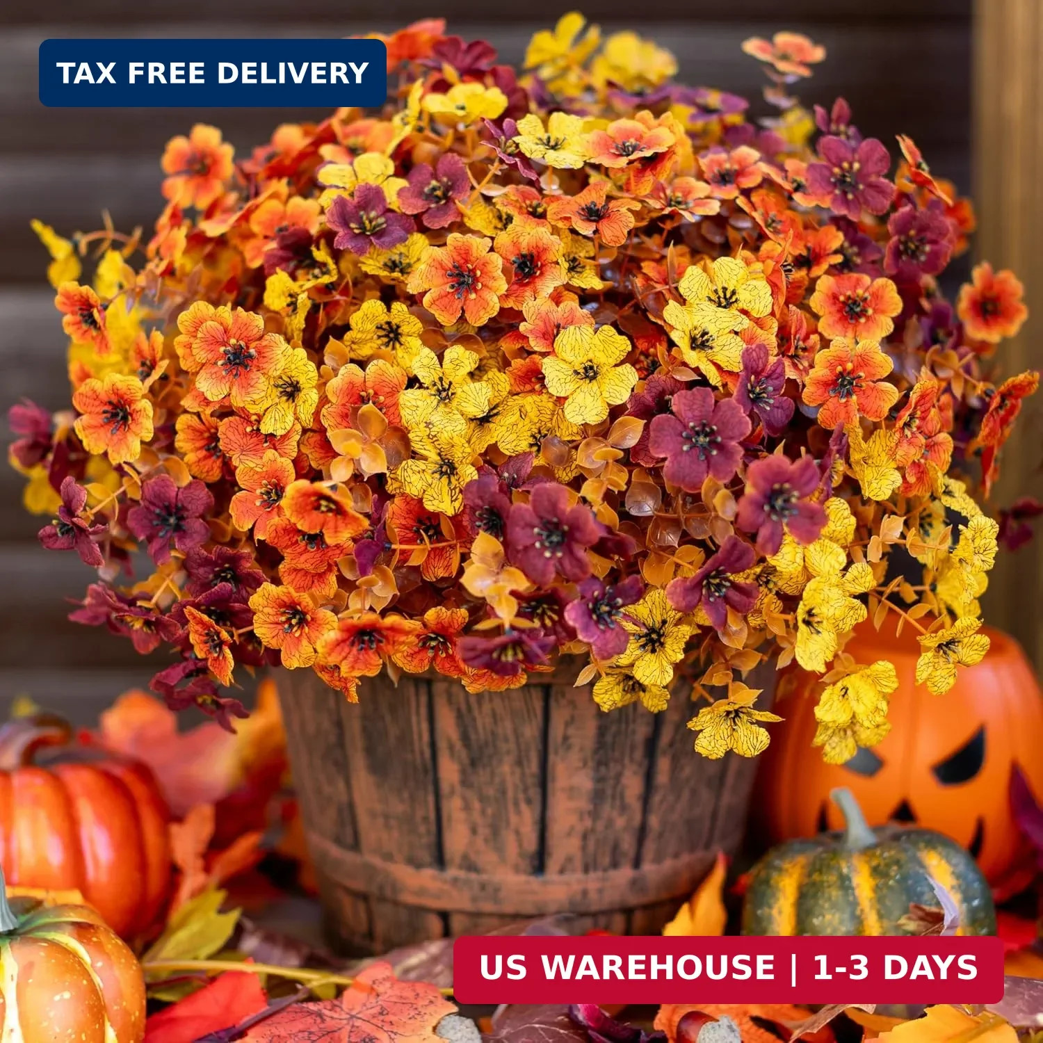 AXYLEX Artificial Fall Flowers for Outdoor Fake Mums – 16 Bundles Fake Plants UV