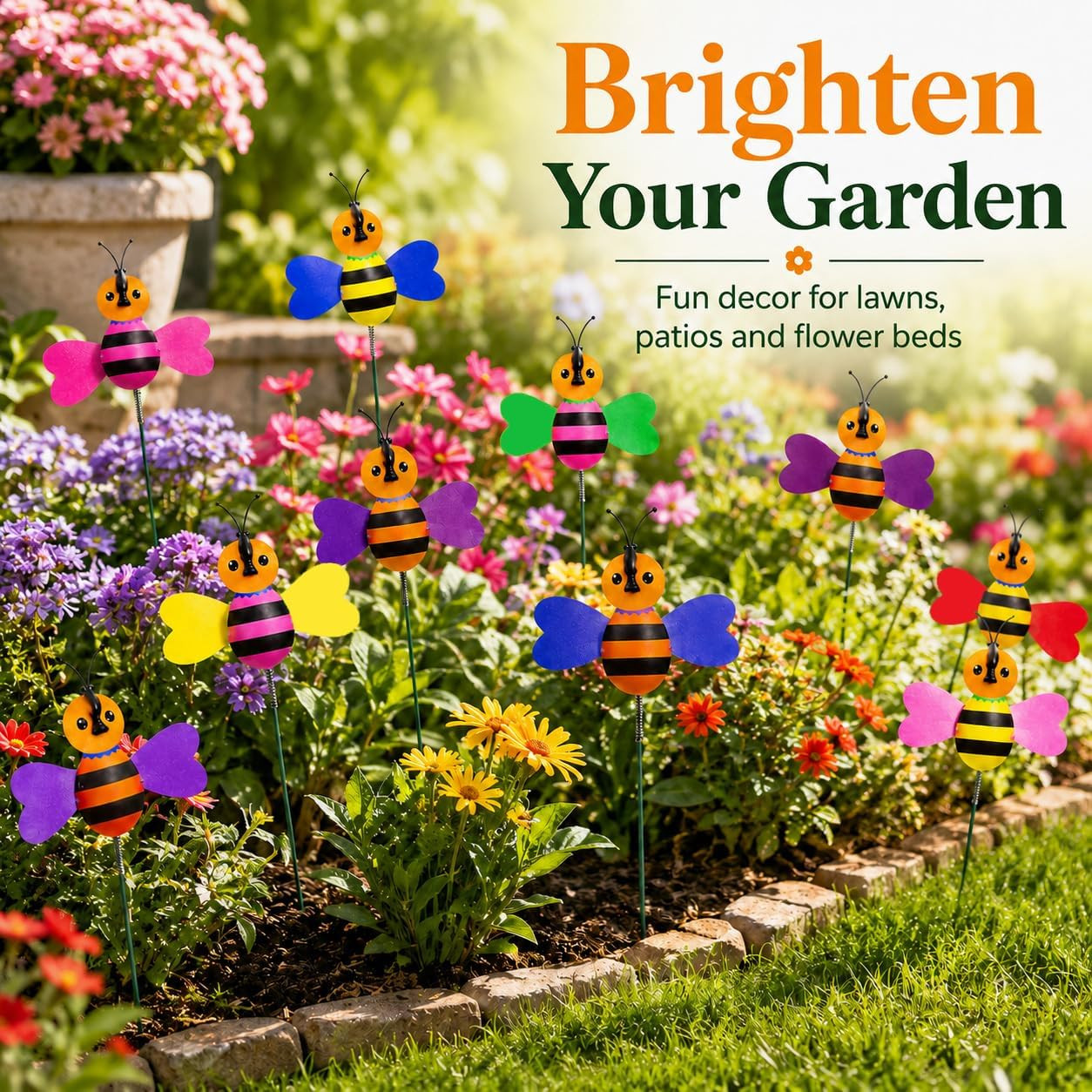 Fake Bee Garden Stake 30PCS – Colorful Flower Pot Decoration, Party Decor, Birth