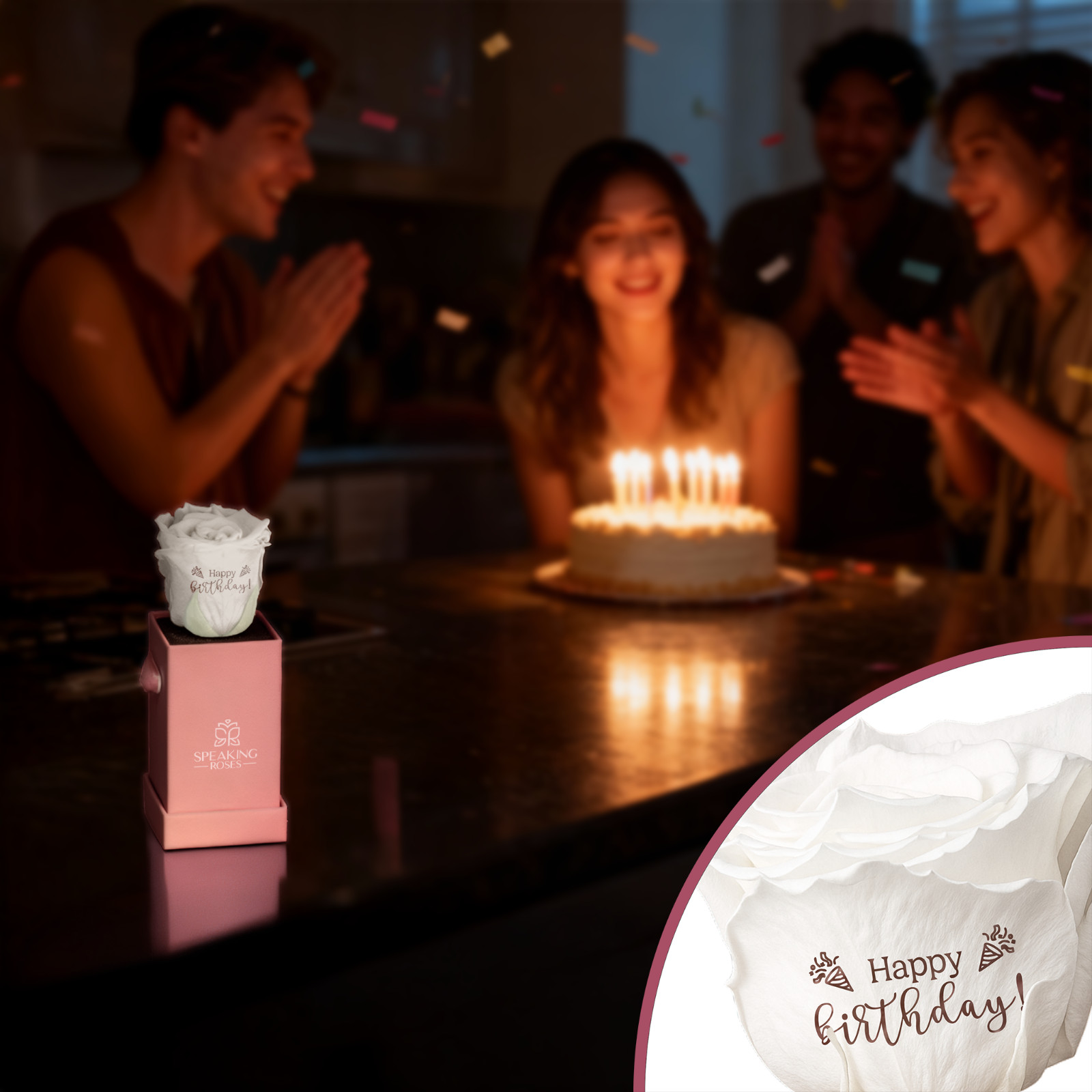 Speaking Roses Preserved Rose in Gift Box | “Happy birthday!” Message