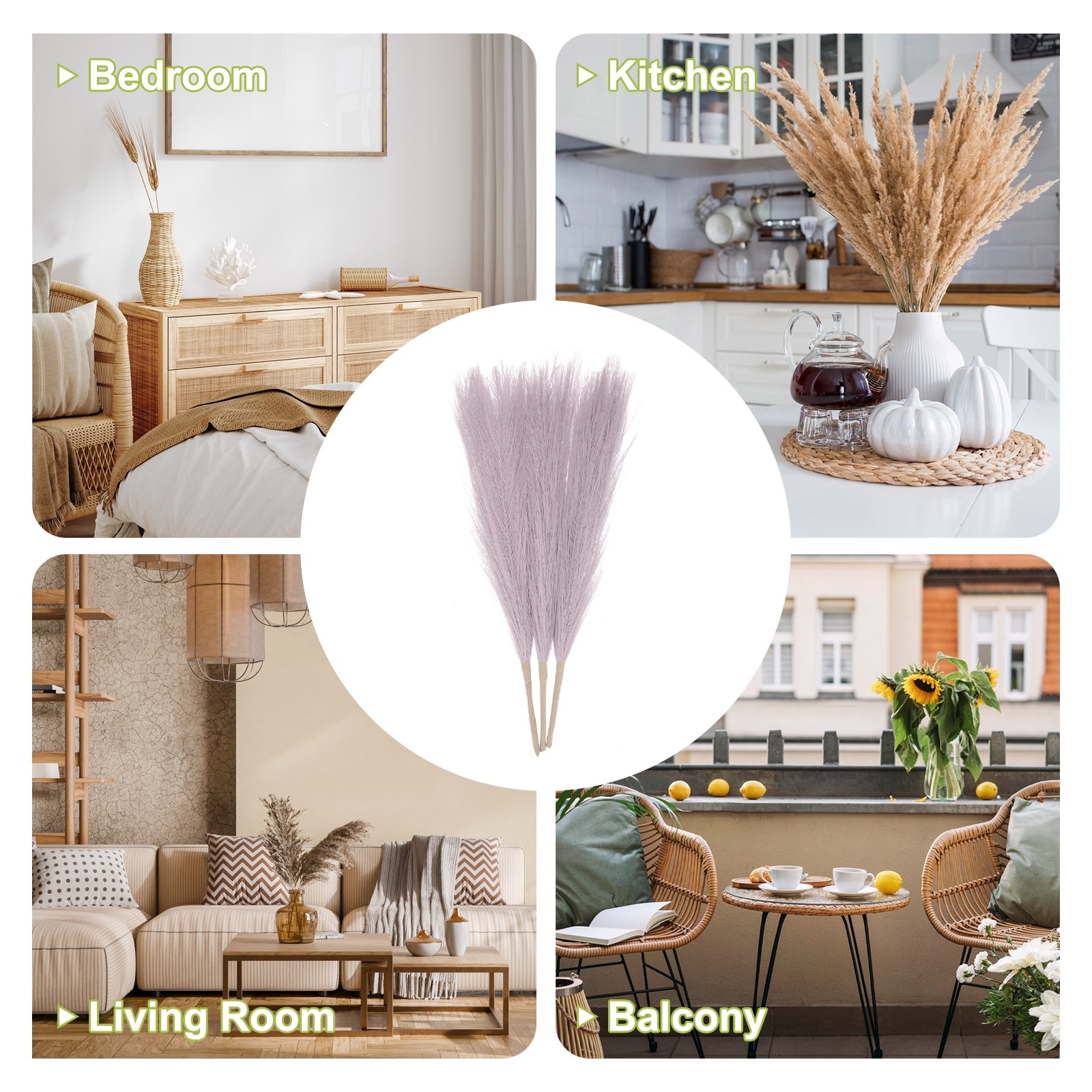 3pcs Dried Faux Pampas Grass 17″ Artificial Pampas Grass Decor Lilac