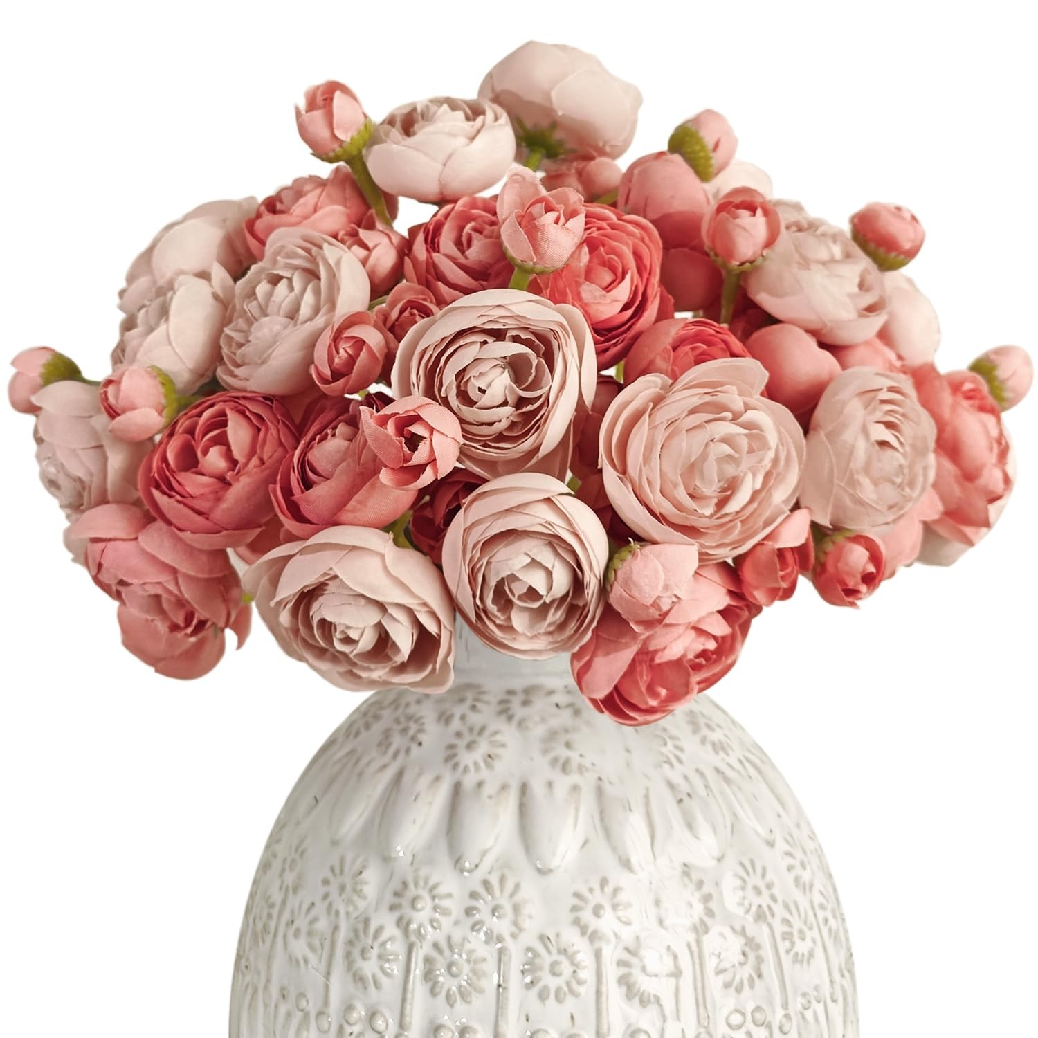 18 PCS Deep Pink Artificial Ranunculus Silk Flowers Wedding Bouquet Decor