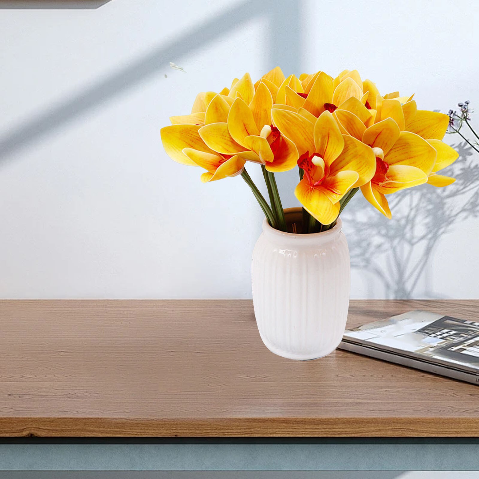 6 Stem Faux Orchid Decor 3D Printed Silk Flowers Iron Wire Stem Orchid Floral