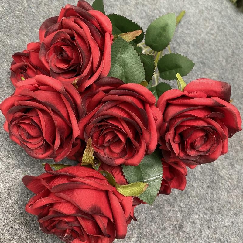 Artificial 9 Head Rose Bouquet Wedding Decoration Silk Flowers Photo Props