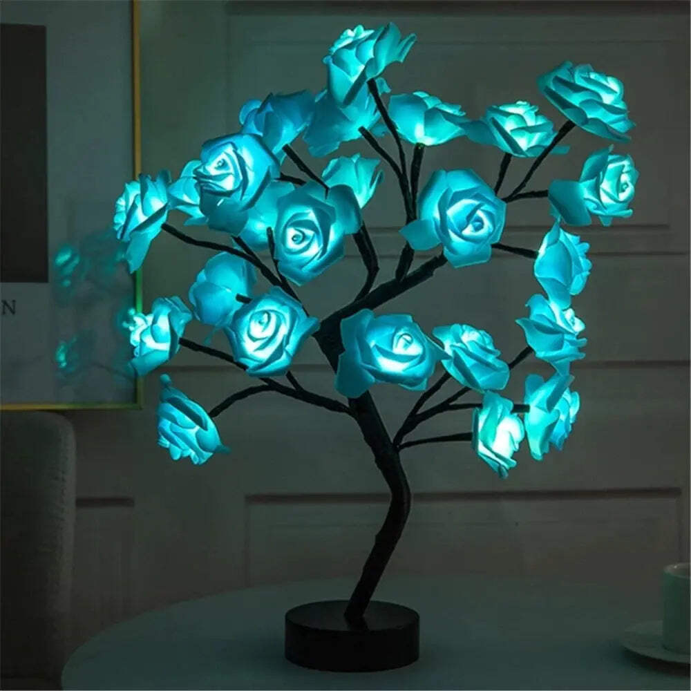 LED Rose Flower Table Lamp USB Fairy Light Tree Christmas Wedding Home Decor