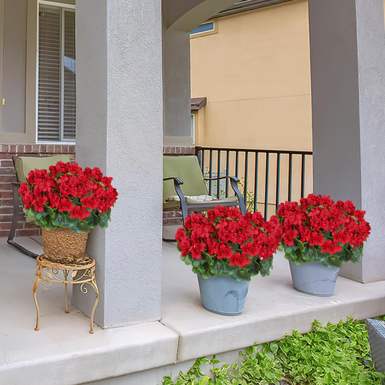 Fake Flowers 2PCS 17.3In Artificial Geraniums for Outdoors Realistic Artifici…