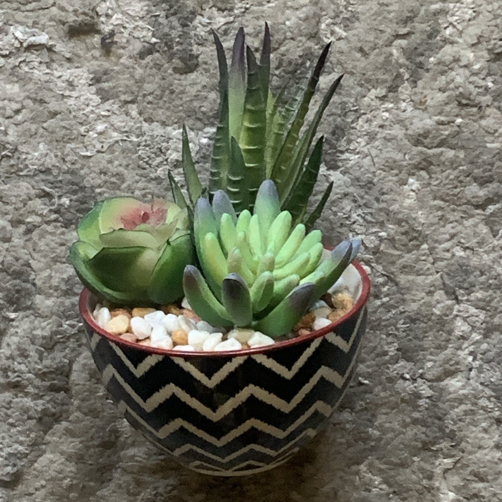 Faux Succulents Ceramic Chevron Design Planter Pot Artificial Plants