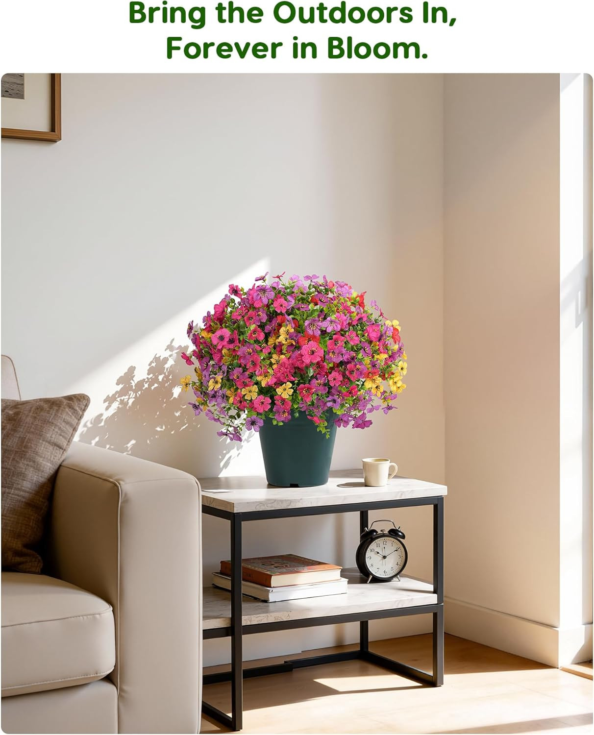 Artificial Flowers for Outdoors- 20” Potted Plant Fake Silk Daisy Bush-Uv Resist