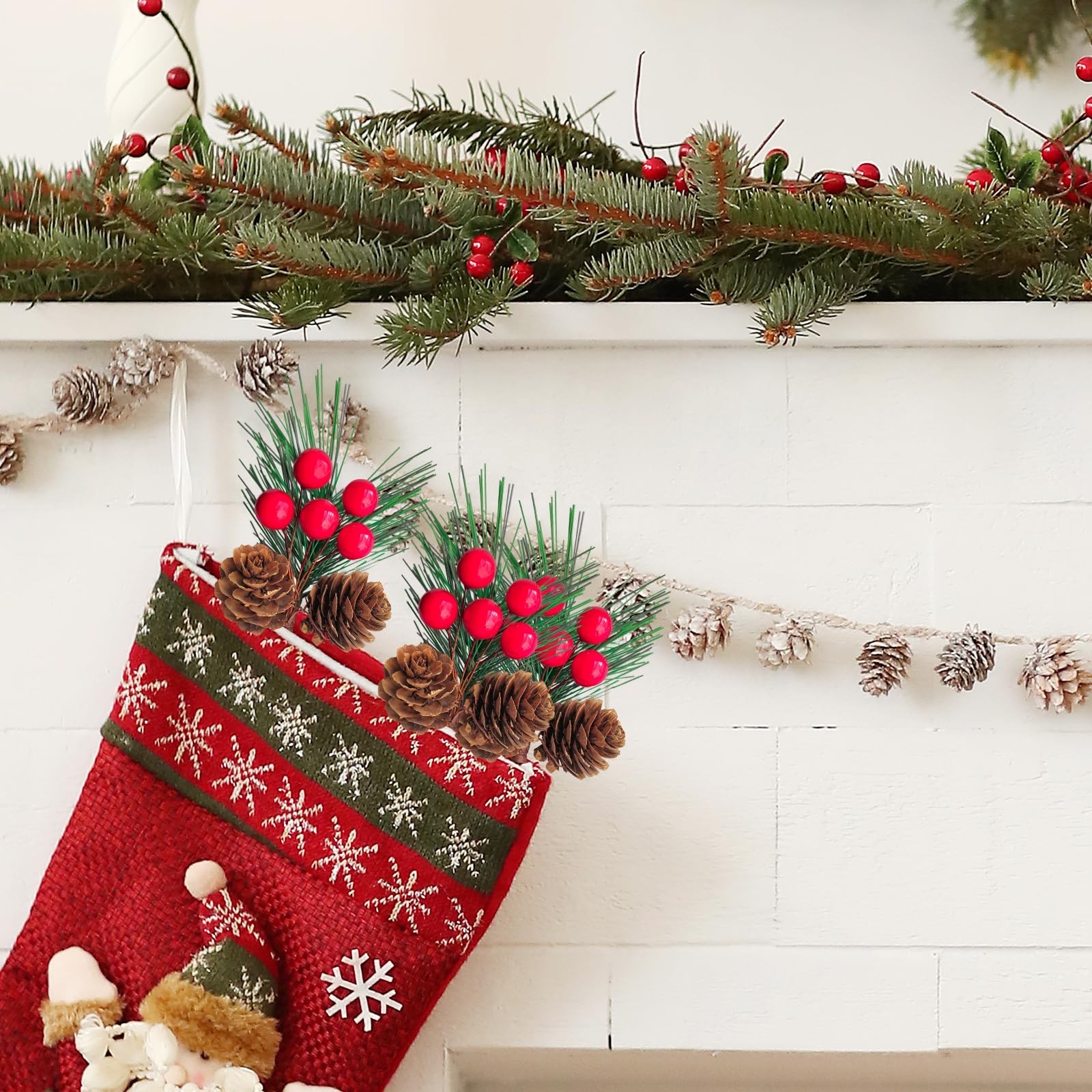 10 Pcs 4.7-Inch Artificial Pinecone and Berry Picks, Christmas Tree Picks, Pi…
