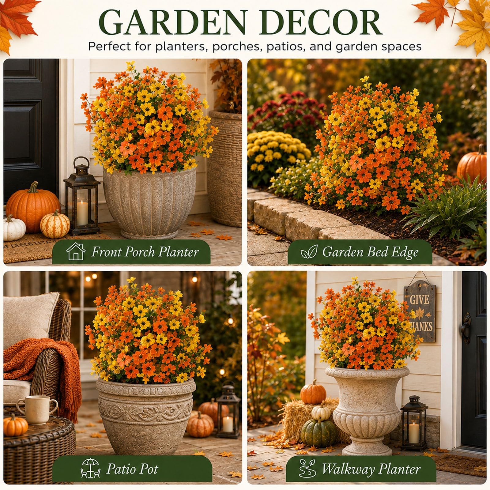 2-Pack Fall Artificial Flowers with Stakes, Outdoor Faux Floral Shrubs for Po…