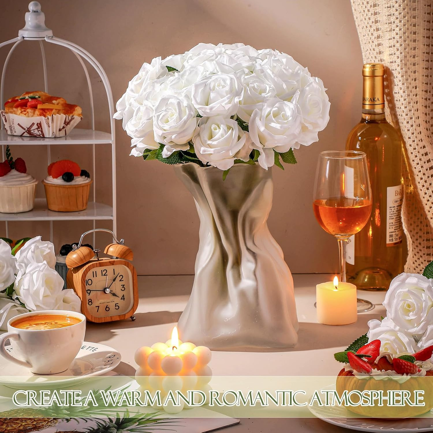 100 Pcs Realistic White Silk Roses for Wedding & Home Decor