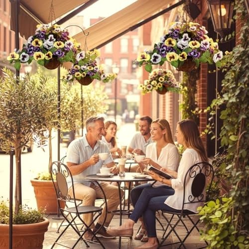 Fully Assembled Artificial Pansy Hanging Basket – Waterproof & UV Resistant