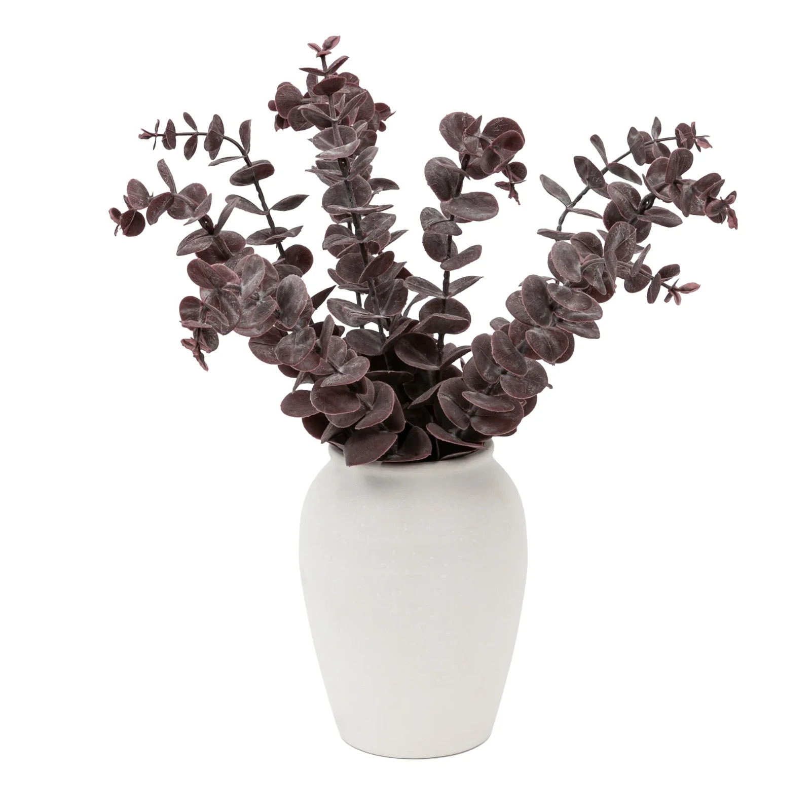 Better Homes & Gardens Artificial Purple Eucalyptus in White Ceramic Vase, 12″