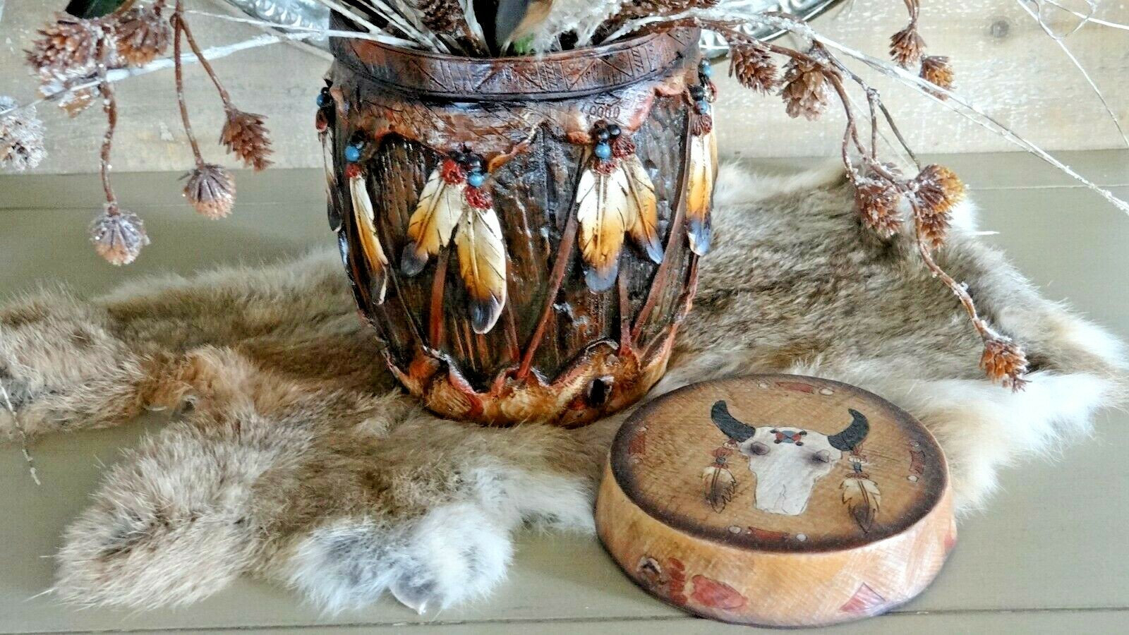 Indigenous American Themed Round Drum Box Floral Arrangement