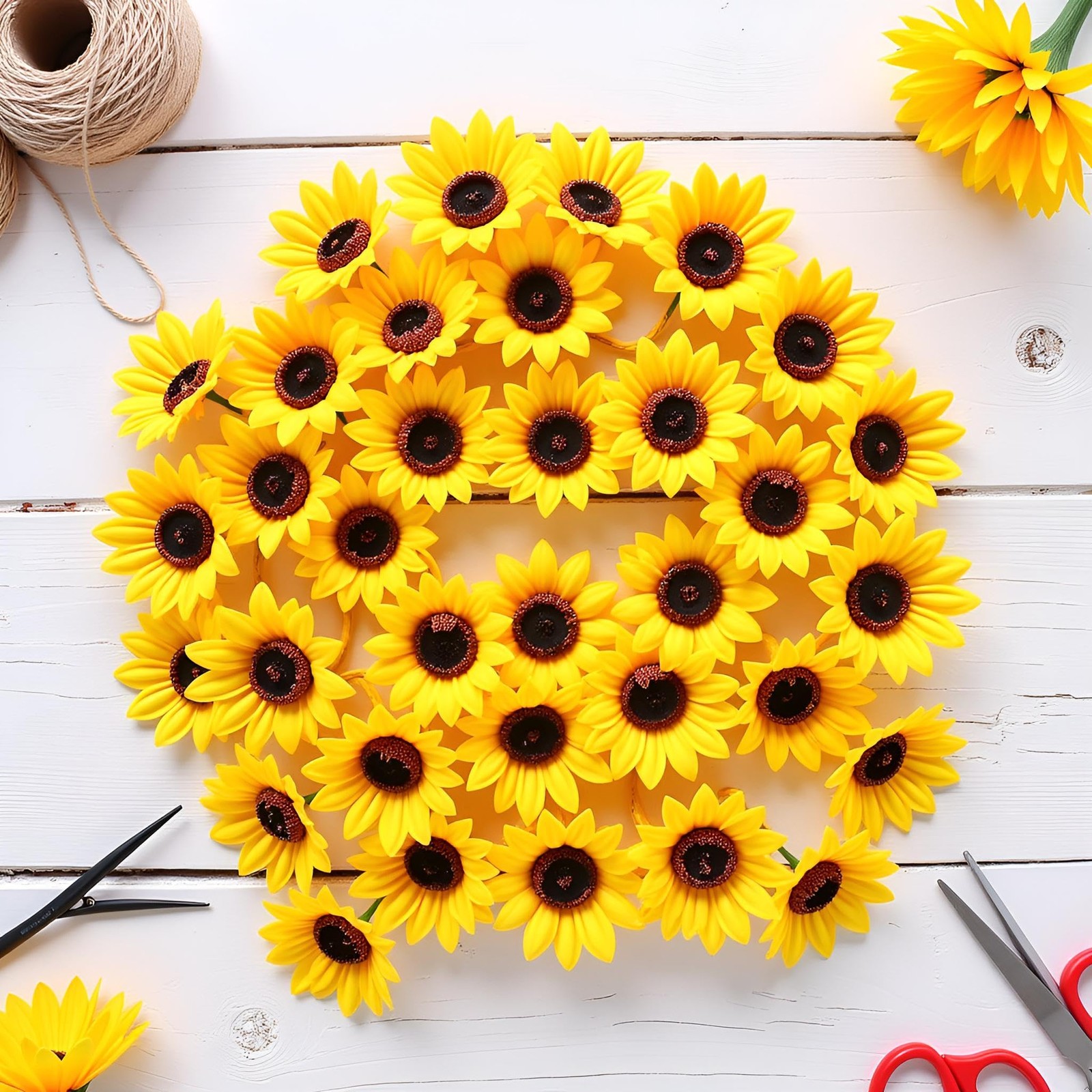 Yellow Mini Artificial Flower Heads 100 PCS Fake Sunflower Fabric Craft Decor