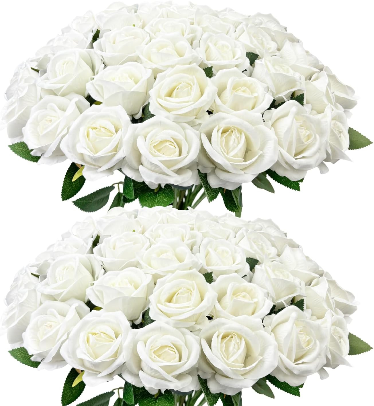 Bulk Artificial Flowers 50 PCS, Fake Velvet Silk Blue Roses with Long Stems Real