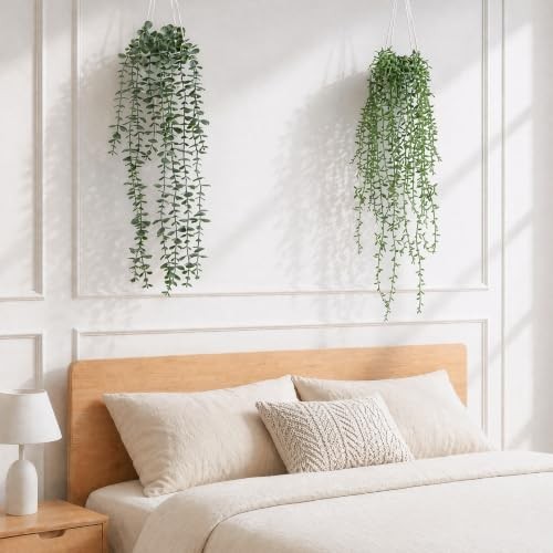 2Pcs Artificial Hanging Plants Macrame Hanger Pots Indoor Wall Home Decor |