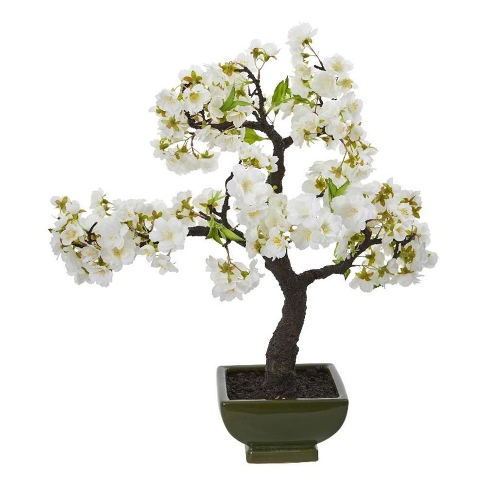 Nearly Natural Cherry Blossom Bonsai Artificial Tree in White/Black