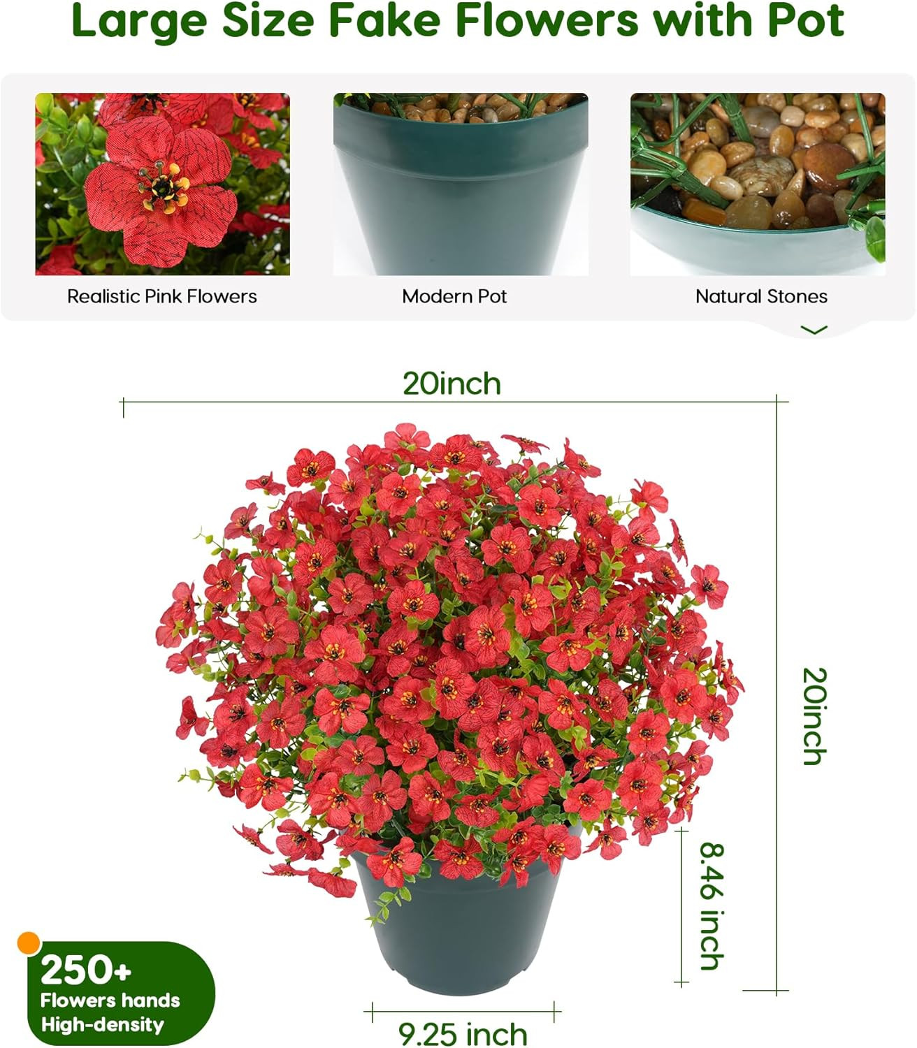 UV Resistant 20” Red Silk Daisy Bush – Perfect for Outdoor Decor
