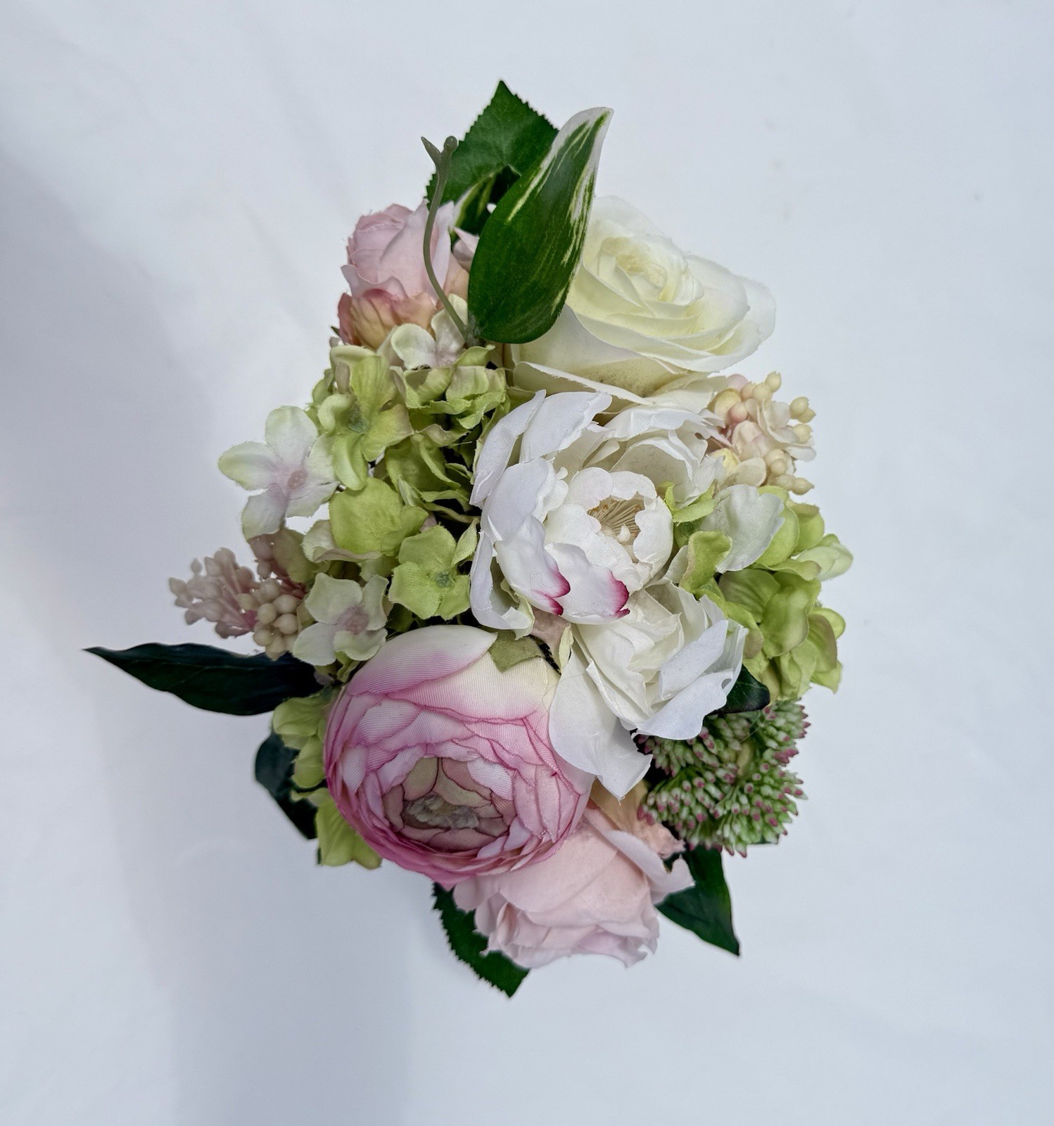 Faux Flower Arrangement in Fluted Urn Vase Cottage Decor