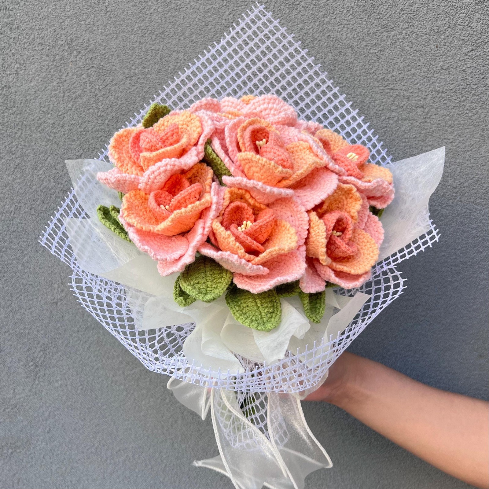 Crochet Flower Bouquet Handmade Mother’s Day Gift for Mom Keepsake Flowers