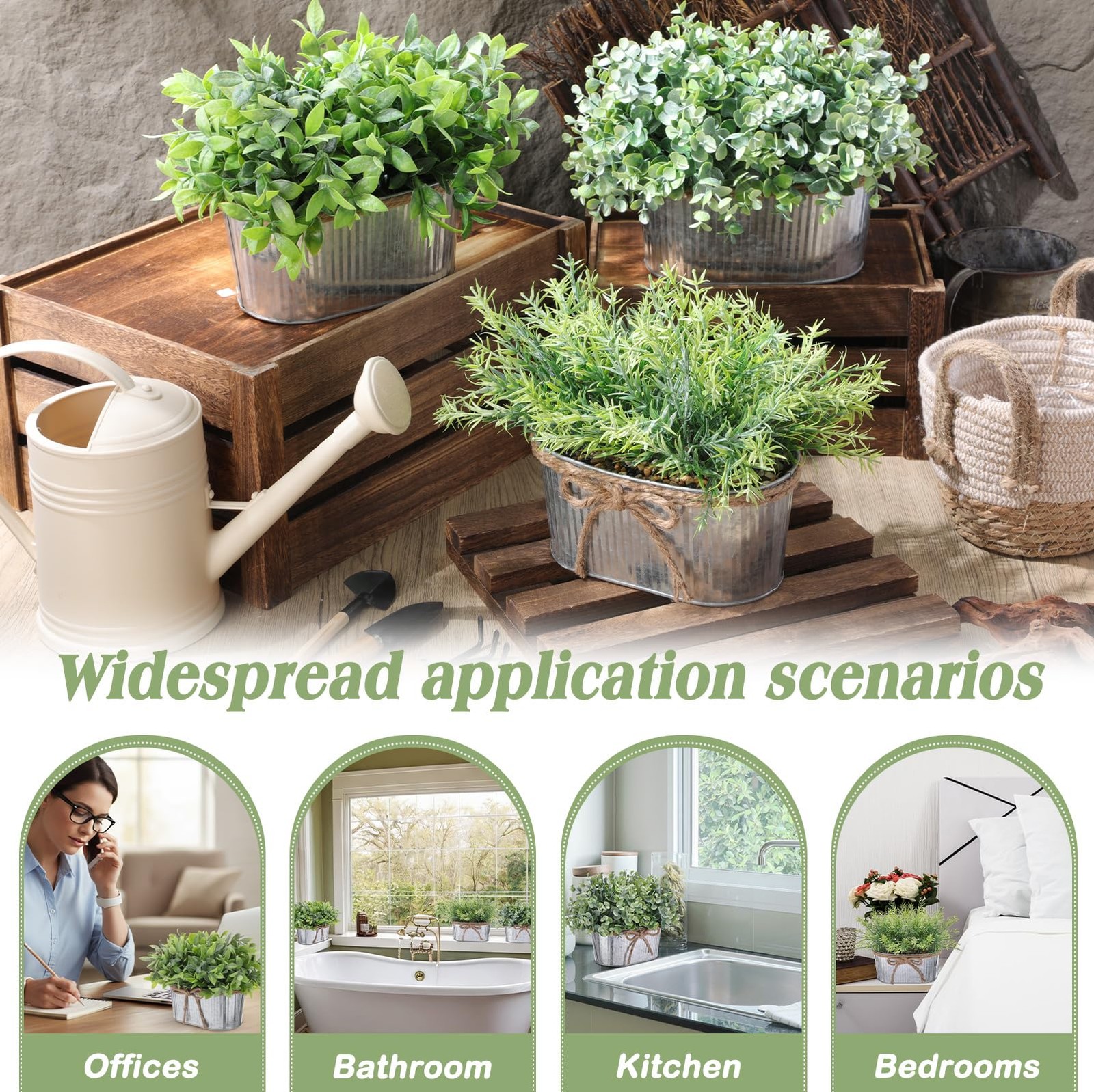 3 Pack Spring Mini Potted Artificial Eucalyptus Fake Plants Farmhouse Galvani…