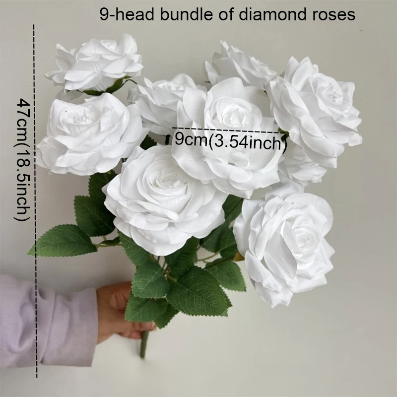 9 Heads Diamond Roses Bouquet Artificial Flower Pink Red Blue White Rose Fake