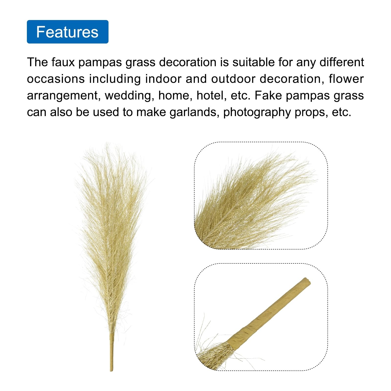 4 PCS Faux Pampas Grass Small 17.7 Inch Artificial Vase Filler Golden