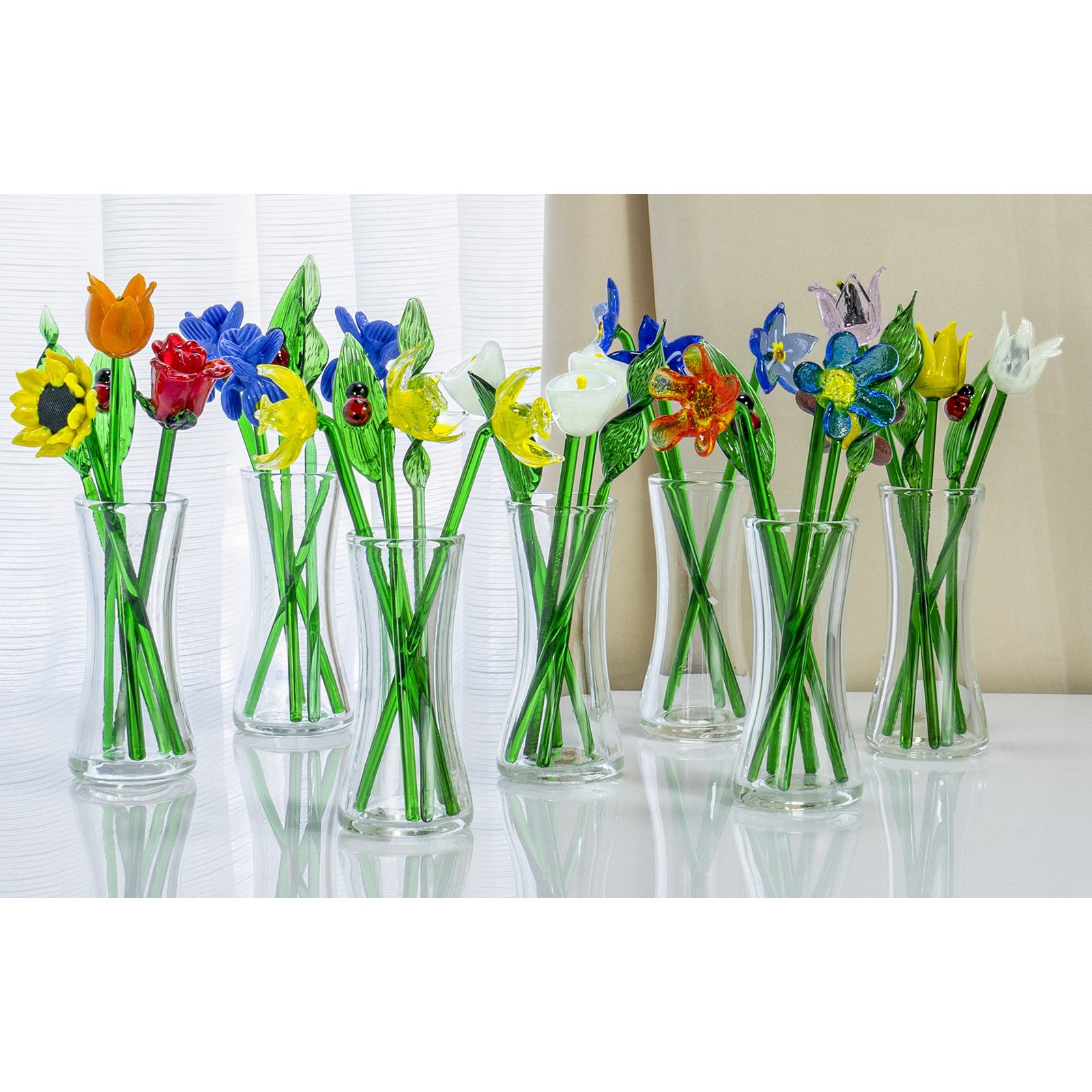 Decorative Glass Lovely Flower Bouquet with Vase, Gift Boxed – Spring Tulips