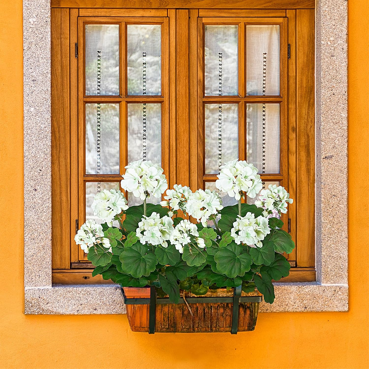 2 PCS 18″ Artificial Geraniums for Outdoors, UV Resistant White Silk Flowers for
