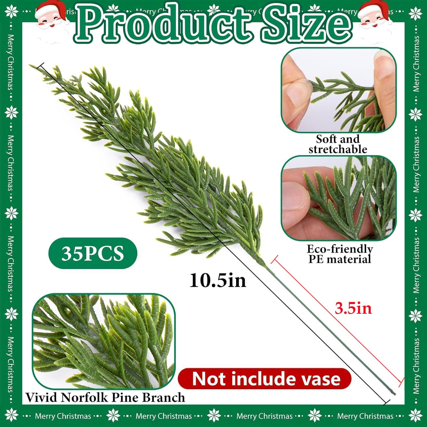 45 Pcs Christmas Artificial Pine Branches with Red Stems, 10.5″ Faux Evergree…