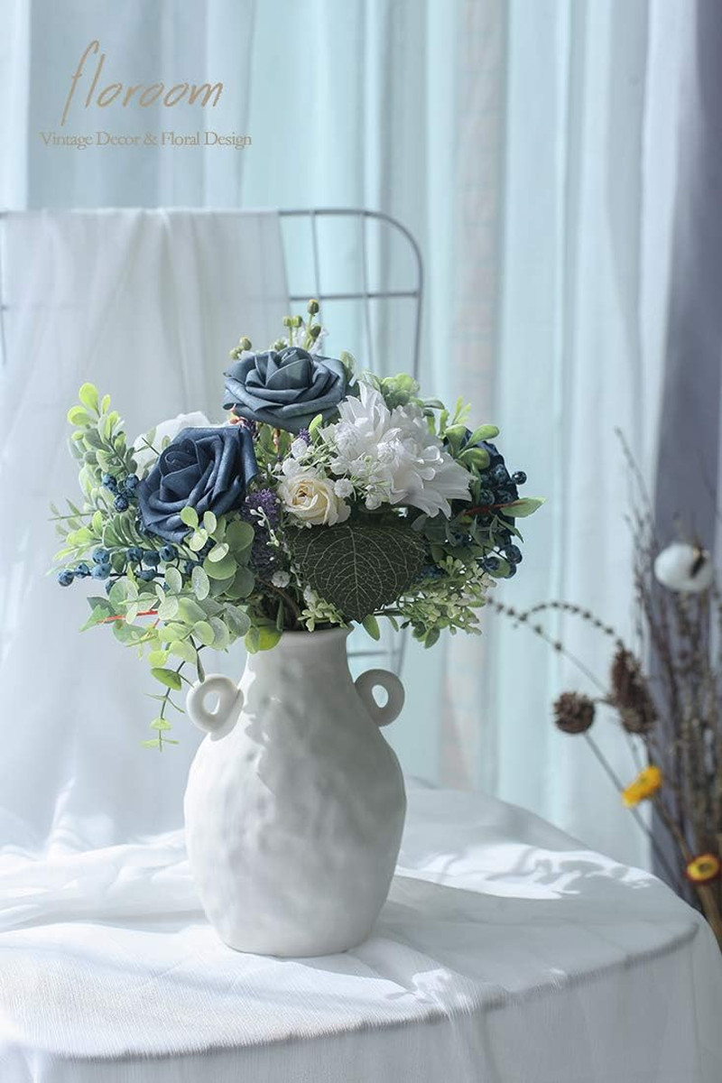 Artificial Flowers 50Pcs Real Looking Dusty Blue Foam Fake Roses with Stems for