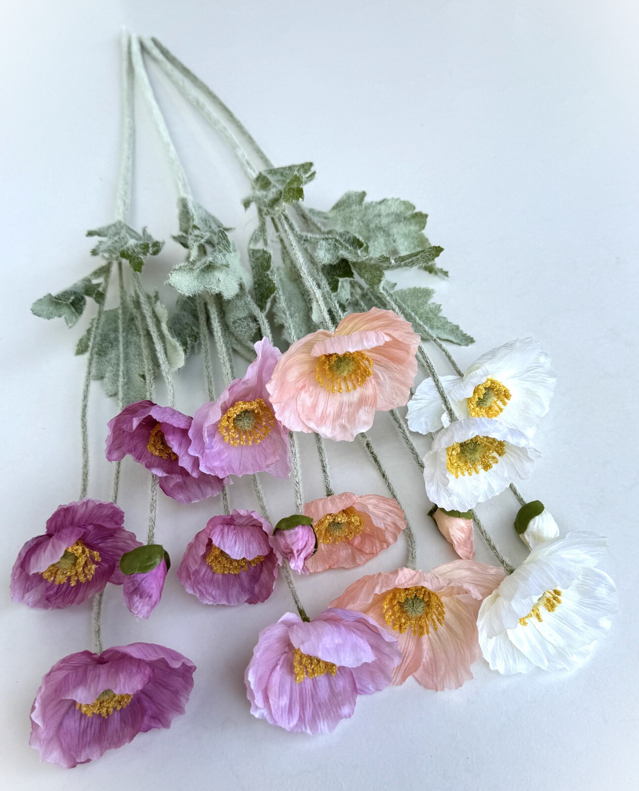 Poppy Flower Stem Faux Silk Poppies Peach Cream Pink Spring Wildflower Stems x 1