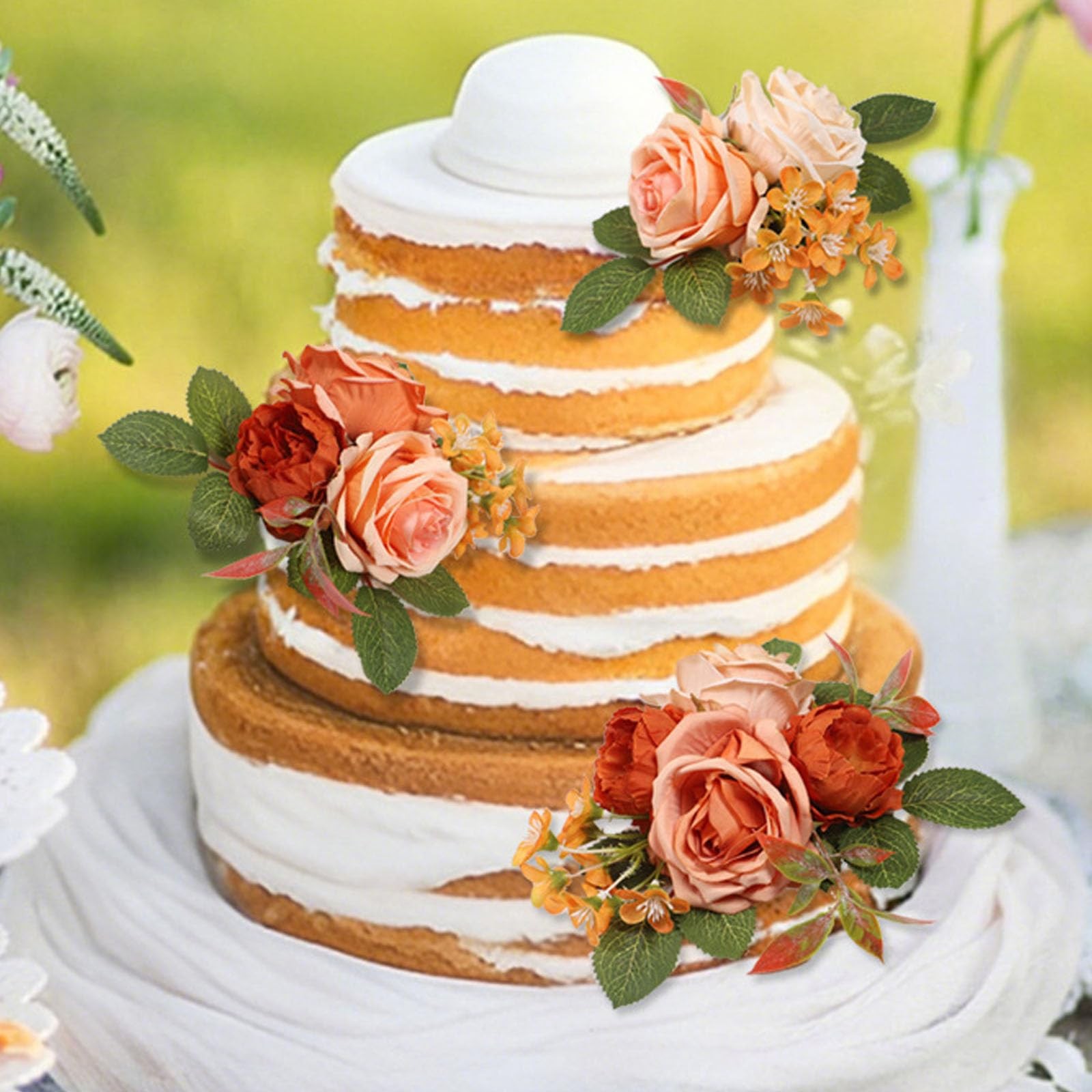 3 PCS Burnt Orange Artificial Fake Wedding Cake Toppers Flowers Decorations