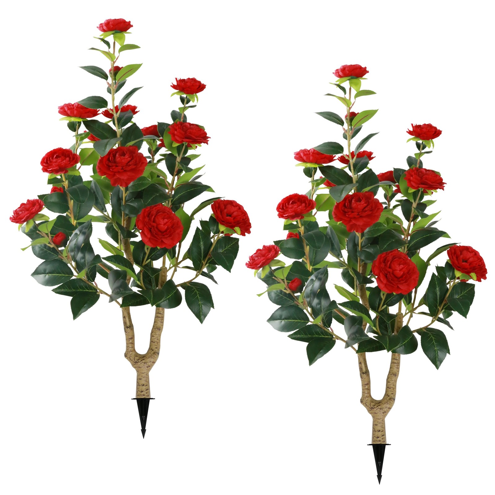 Sunnyglade 2 Packs 35.5″ Artificial Camellia Tree, Faux Red Camellia Flowers …