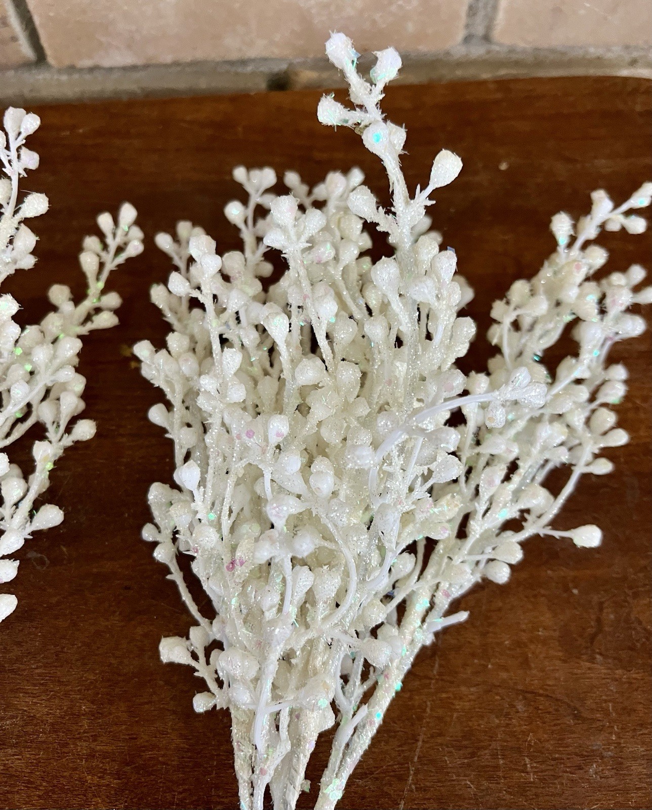 12 Iridescent Glitter Berry Picks-Frosted Icy Holiday Stems-Christmas Floral