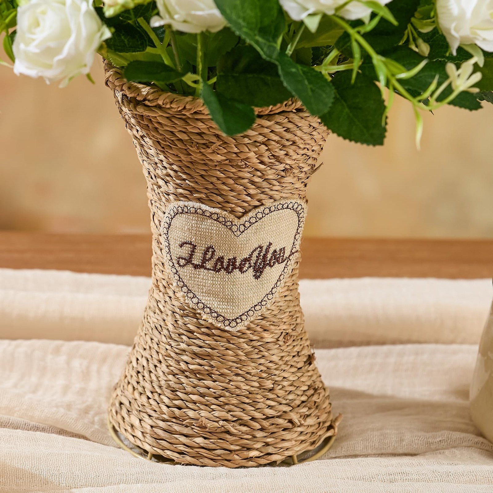 3 Bundles White Roses Artificial Flowers with Vase