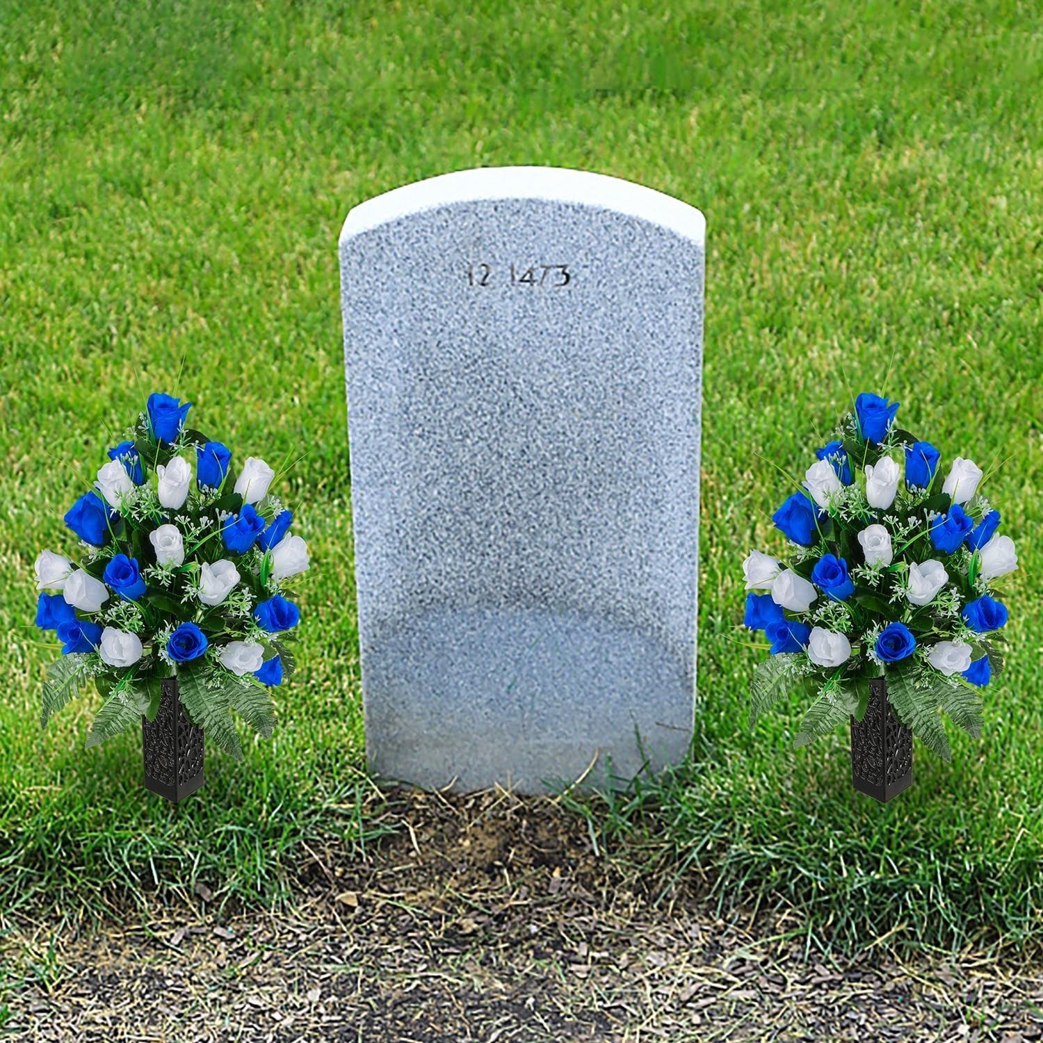 Artificial Cemetery Flowers for Grave,Artificial Rose Memorial Flowers with Vase