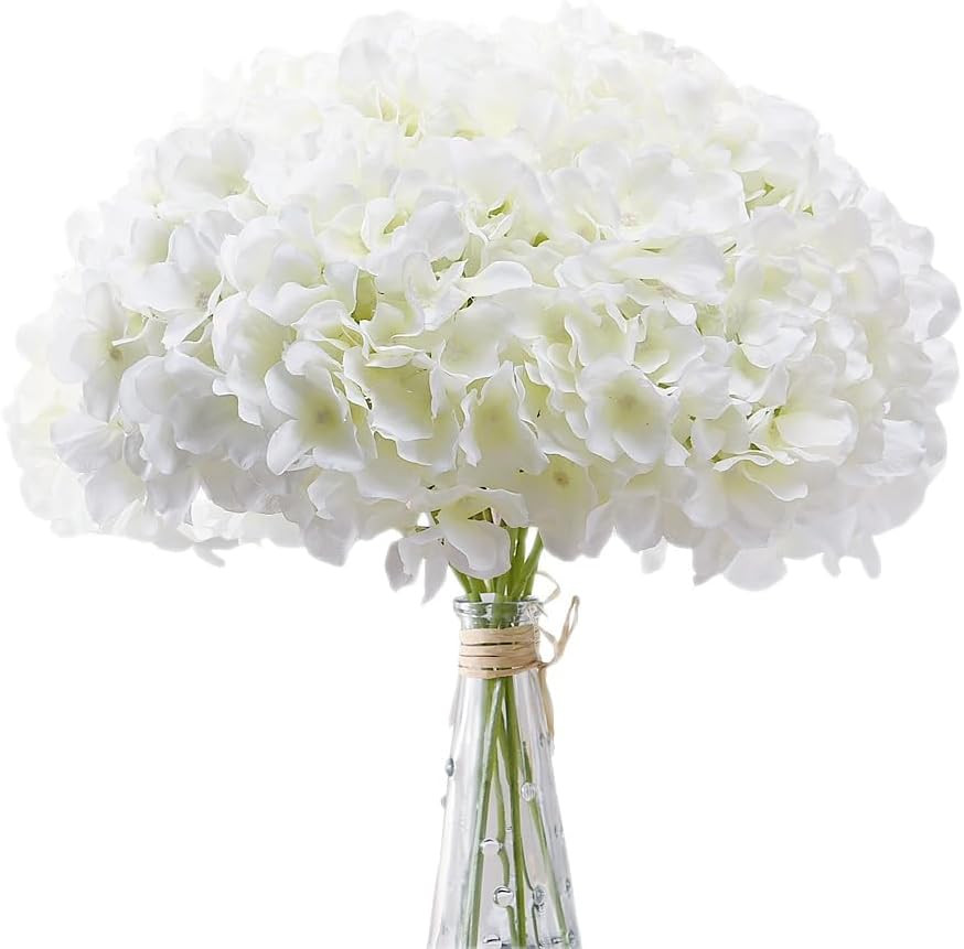 10Pcs Fake Flowers for Vase,White Flowers Hydrangea Artificial Flowers Bulk Real