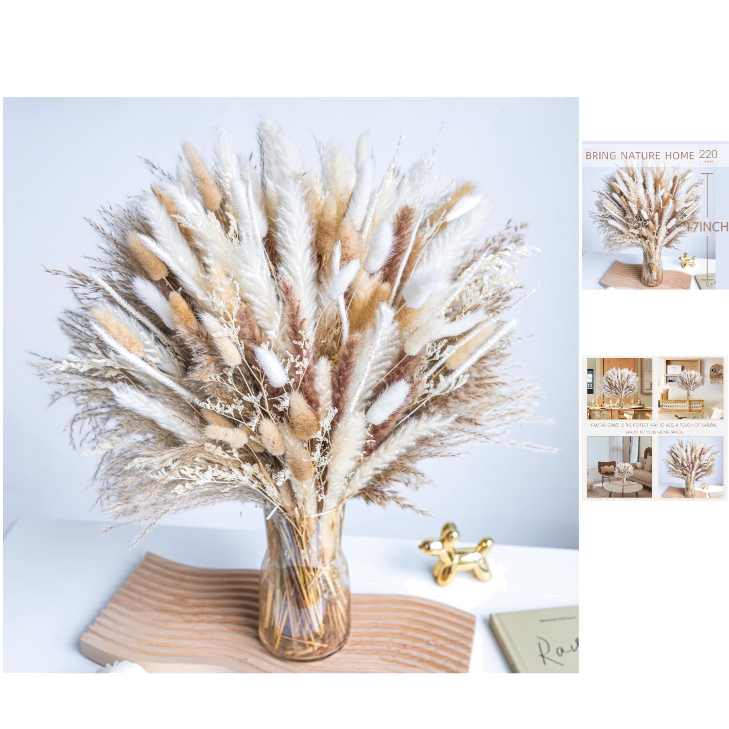 Natural Dried Pampas Grass | 220PCS for Luxurious Boho Floral Arrangements