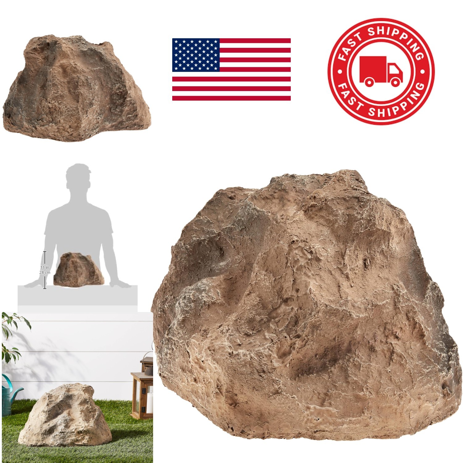 Versatile Fake Rock Cover for Landscaping Small Beige 9 Inch High 16 Inch Long