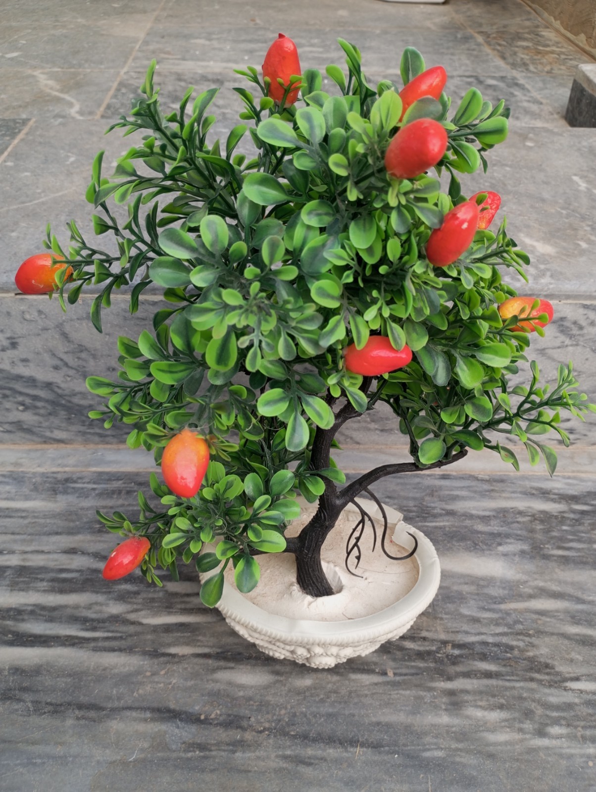 Artificial Bonsai Tree with Red Fruit Decorative White Pot Home Decor